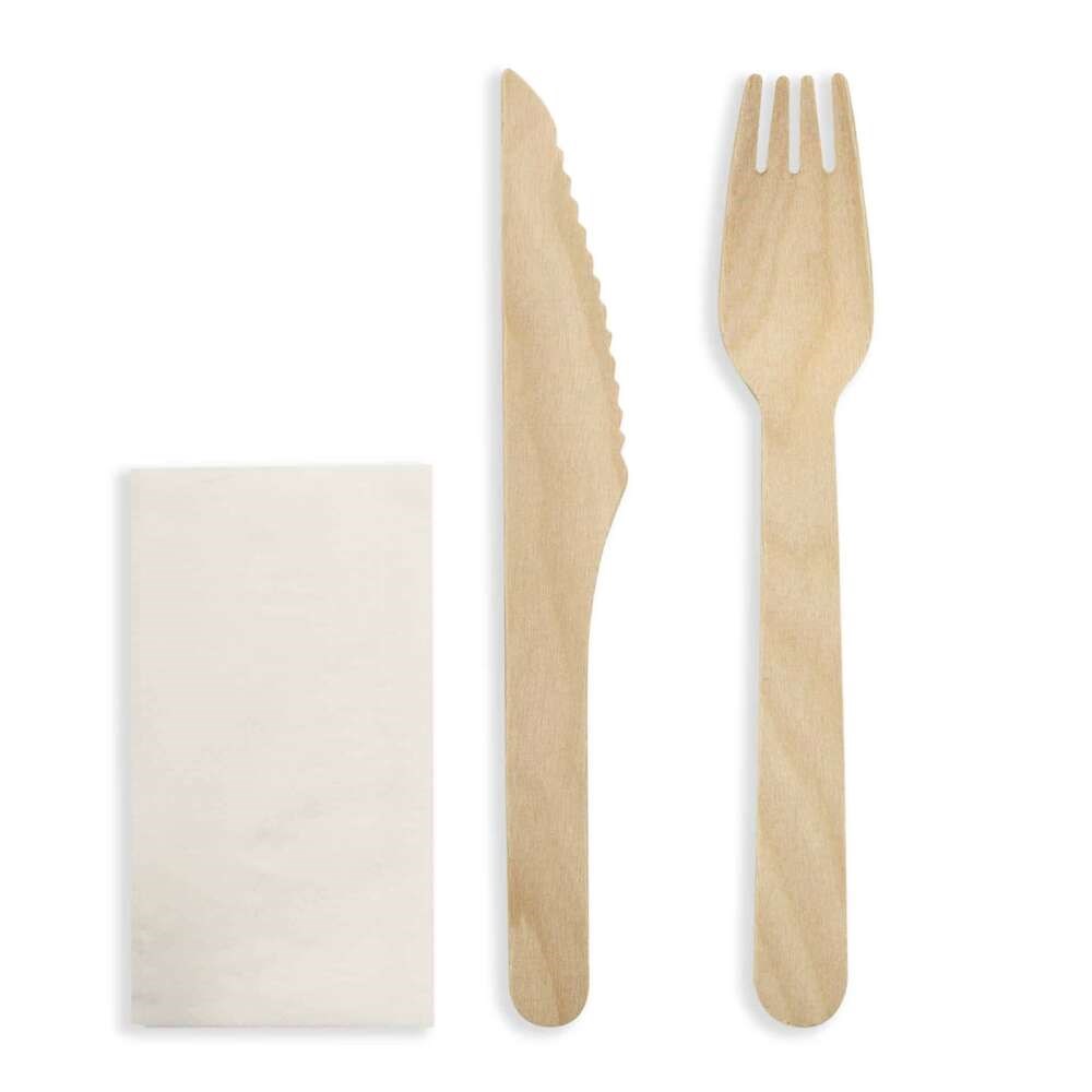 Cutlery Set Meal Pack Wooden Knife Fork Napk 250's
