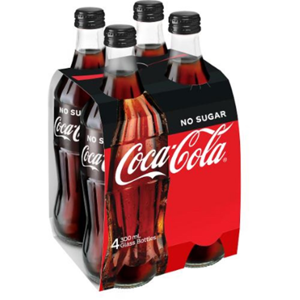 Coke No Sugar Glass Bottle 24 x 300ml