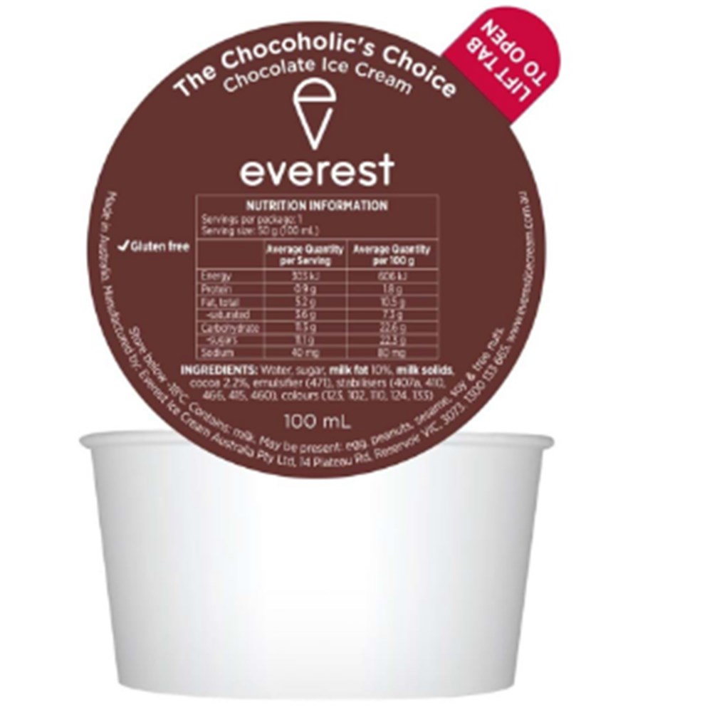 Ice Cream Dixie Cup Chocolate Gluten Free 24x100ml