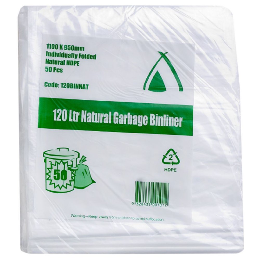 Bag Garbage Bin Liner Clear H/Duty x120lt x200