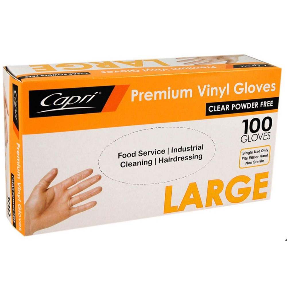 Gloves Vinyl Clear Powder Free Large x100