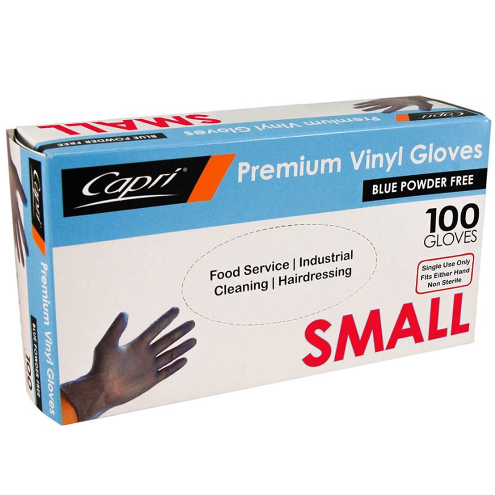 Gloves Vinyl Blue Powder Free Small x100
