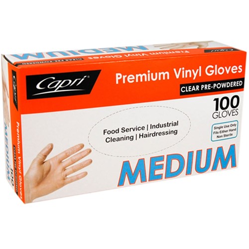 Gloves Vinyl Clear Powdered MEDIUM 100s  