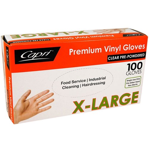 Gloves Vinyl Clear Powdered EXTRA LARGE x 100 