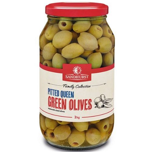 Olives Queen Green Pitted 2kg Glass Jar