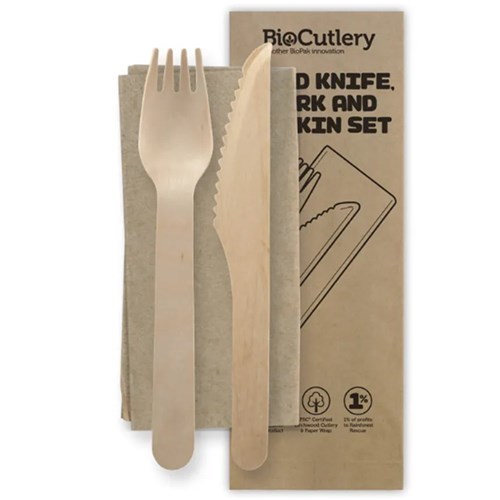 Cutlery Wooden - Knife Fork Napkin Set  16cm