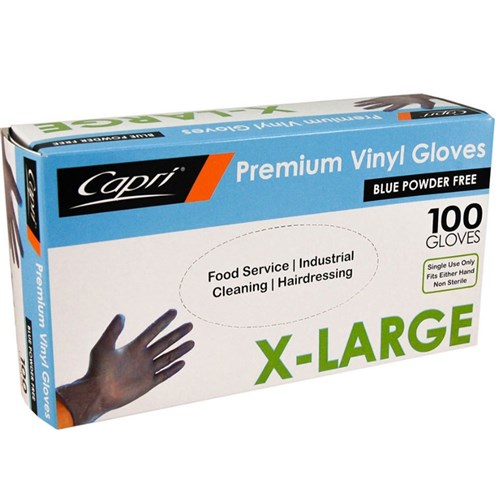Gloves Vinyl Blue  Powder Free EXTRA LARGE  x 100 