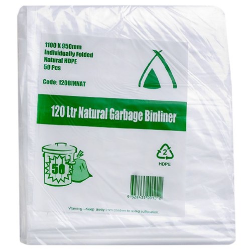 Bag Garbage Bin Liner Clear H/Duty x120lt x200