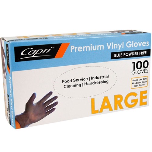 Gloves Vinyl Blue Large Powder Free x100
