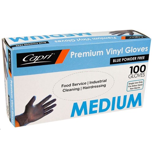 Gloves Vinyl Blue Medium Powder Free x100